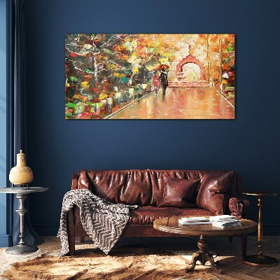 Tableau en verre Allée d'automne avec parapluies