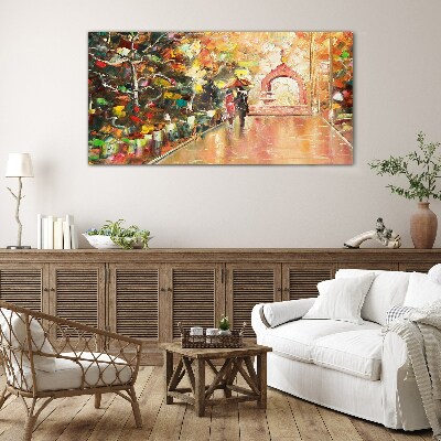 Tableau en verre Allée d'automne avec parapluies