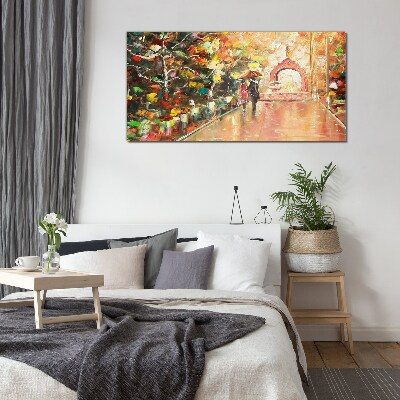 Tableau en verre Allée d'automne avec parapluies