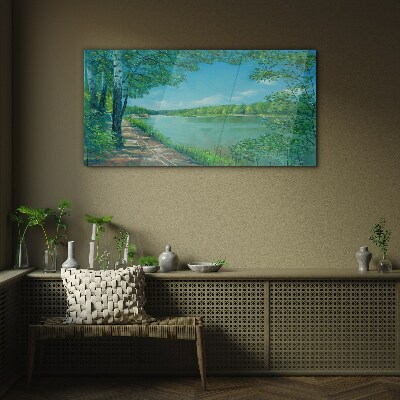 Tableau sur verre Un chemin tranquille au bord de l'eau