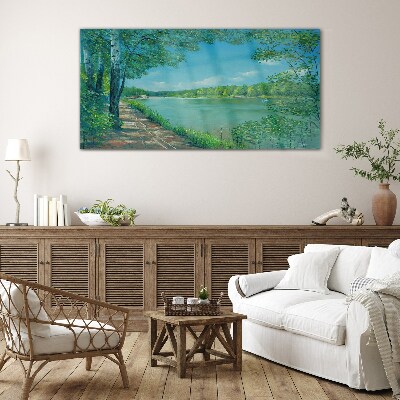 Tableau sur verre Un chemin tranquille au bord de l'eau