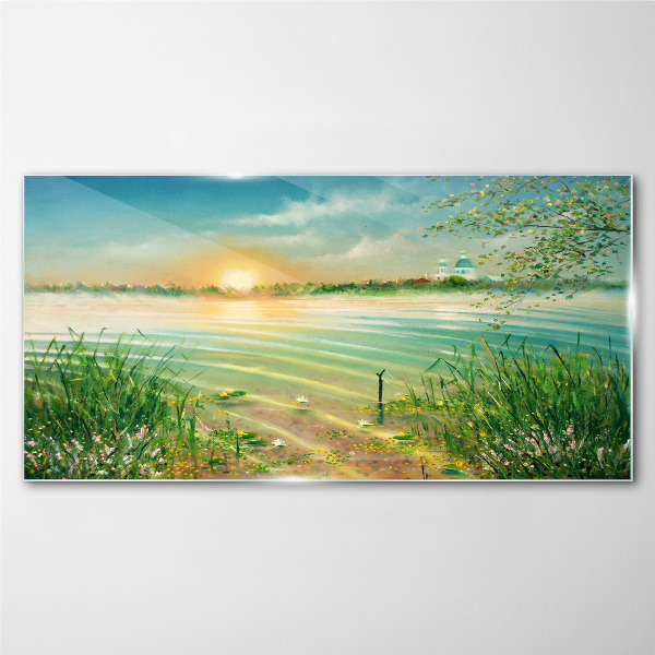 Tableau imprimé sur verre Une matinée tranquille au bord du lac