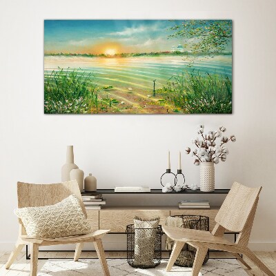 Tableau imprimé sur verre Une matinée tranquille au bord du lac