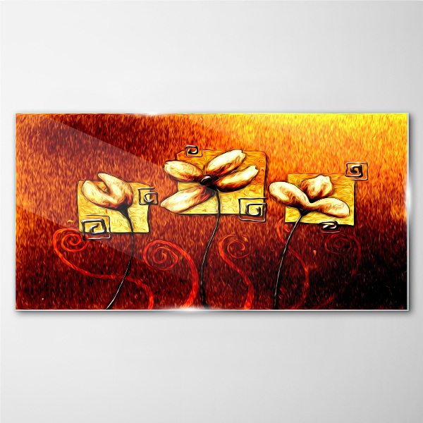 Tableau photo sur verre Fleurs sur fond de feu