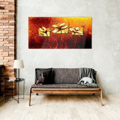 Tableau photo sur verre Fleurs sur fond de feu