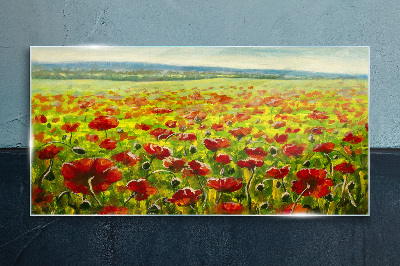 Tableau verre imprimé Un champ de coquelicots au soleil