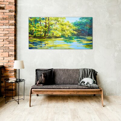 Tableau sur verre Paysage d'été au bord du lac