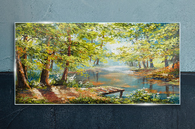 Tableau sur verre Un paysage forestier paisible au bord du lac