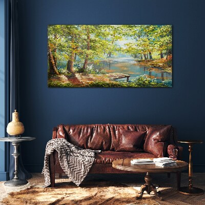 Tableau sur verre Un paysage forestier paisible au bord du lac