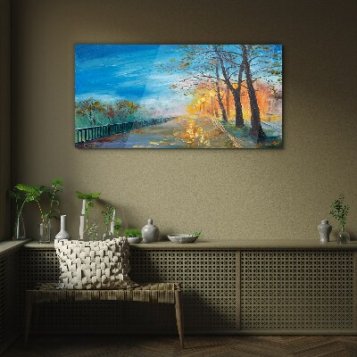 Tableau verre imprimé Allée d'automne au soleil