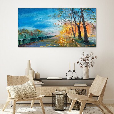 Tableau verre imprimé Allée d'automne au soleil