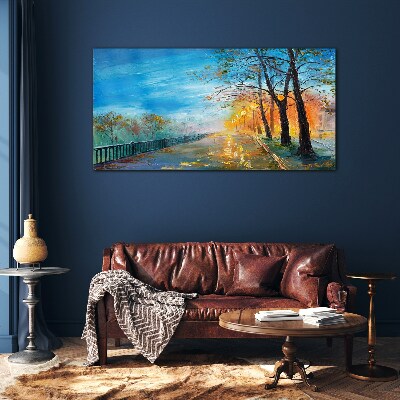 Tableau verre imprimé Allée d'automne au soleil