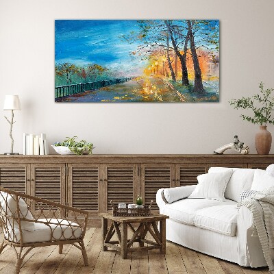 Tableau verre imprimé Allée d'automne au soleil