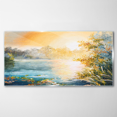 Tableau verre imprimé Matin calme au bord de la rivière