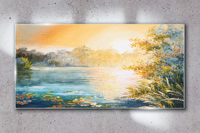 Tableau verre imprimé Matin calme au bord de la rivière