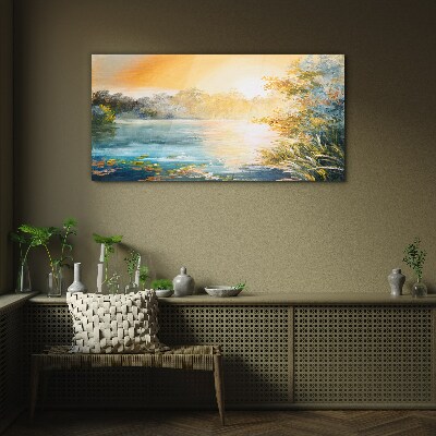 Tableau verre imprimé Matin calme au bord de la rivière