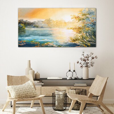 Tableau verre imprimé Matin calme au bord de la rivière