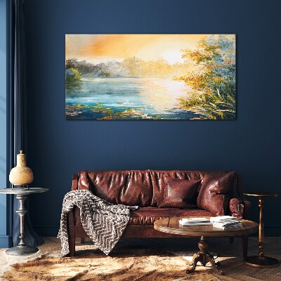 Tableau verre imprimé Matin calme au bord de la rivière