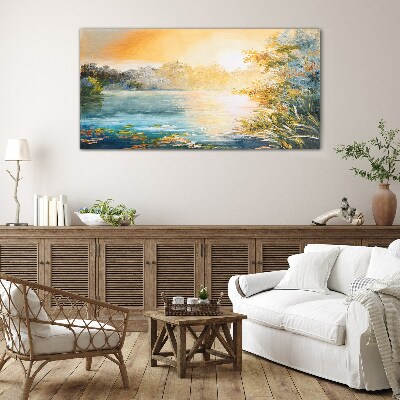 Tableau verre imprimé Matin calme au bord de la rivière