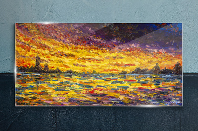 Tableau verre imprimé L'heure dorée au bord du lac