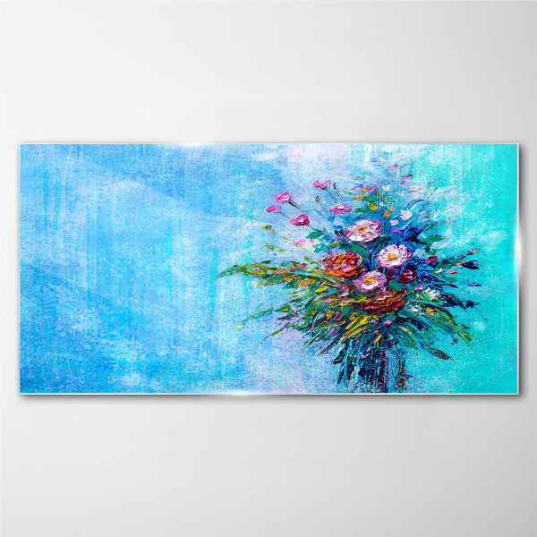 Tableau verre imprimé Composition florale sur fond bleu