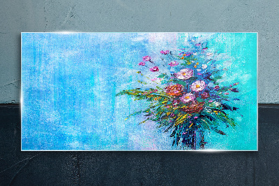 Tableau verre imprimé Composition florale sur fond bleu