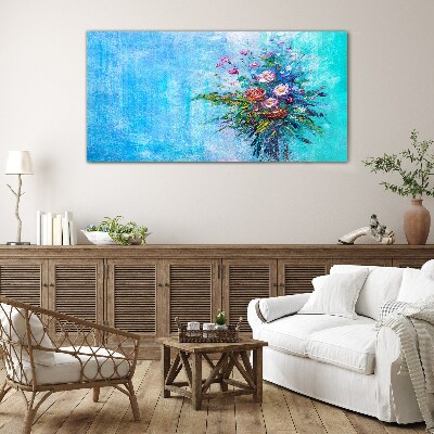 Tableau verre imprimé Composition florale sur fond bleu