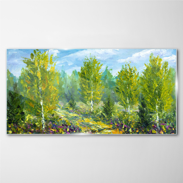 Tableau sur verre Arbres printaniers dans le vert