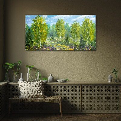 Tableau sur verre Arbres printaniers dans le vert