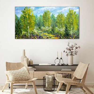 Tableau sur verre Arbres printaniers dans le vert