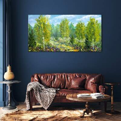 Tableau sur verre Arbres printaniers dans le vert