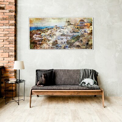 Tableau imprimé sur verre Santorin au soleil