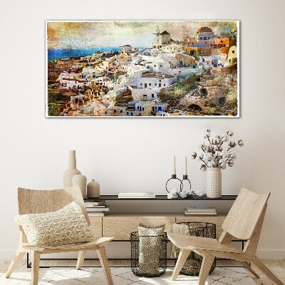 Tableau imprimé sur verre Santorin au soleil