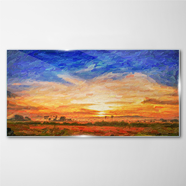 Tableau en verre Coucher de soleil sur le paysage rural