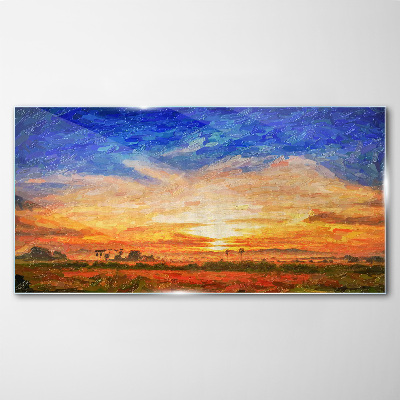 Tableau en verre Coucher de soleil sur le paysage rural