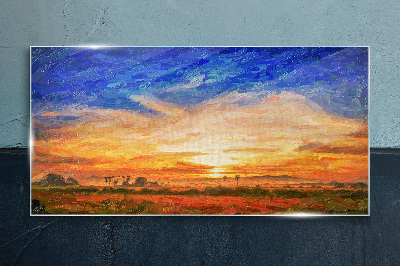 Tableau en verre Coucher de soleil sur le paysage rural