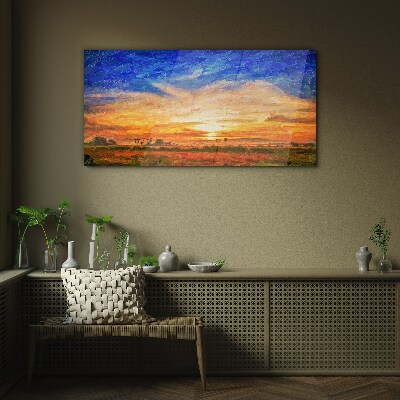 Tableau en verre Coucher de soleil sur le paysage rural