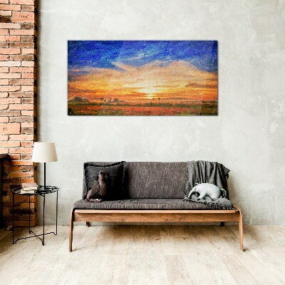 Tableau en verre Coucher de soleil sur le paysage rural