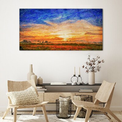 Tableau en verre Coucher de soleil sur le paysage rural