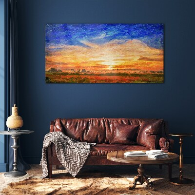 Tableau en verre Coucher de soleil sur le paysage rural
