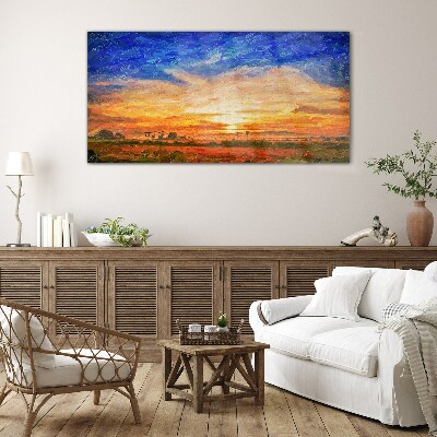 Tableau en verre Coucher de soleil sur le paysage rural