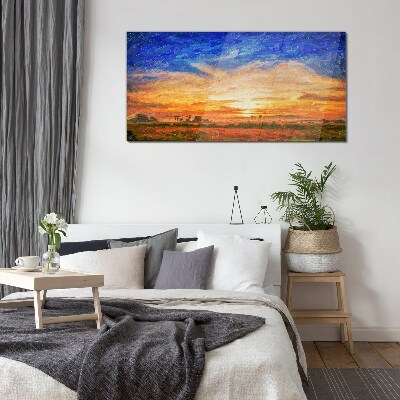 Tableau en verre Coucher de soleil sur le paysage rural