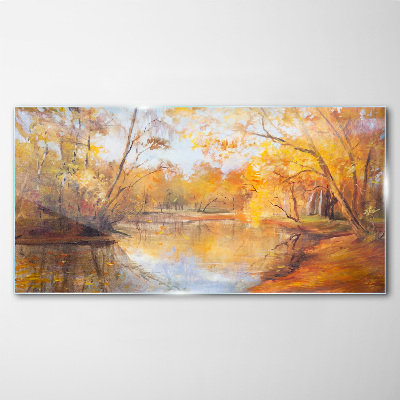 Tableau en verre Paysage d'automne au bord de la rivière