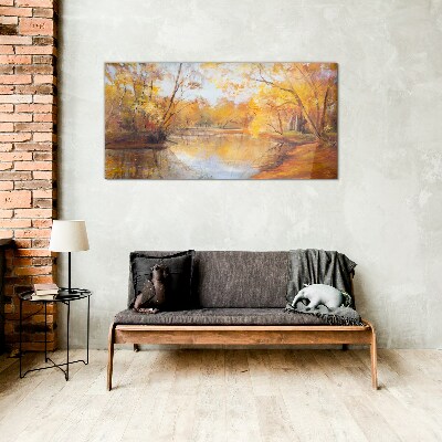 Tableau en verre Paysage d'automne au bord de la rivière