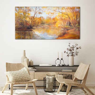 Tableau en verre Paysage d'automne au bord de la rivière