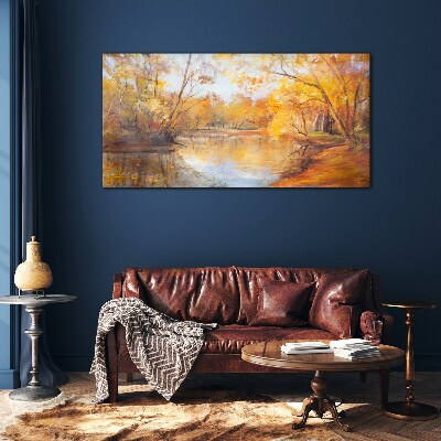 Tableau en verre Paysage d'automne au bord de la rivière