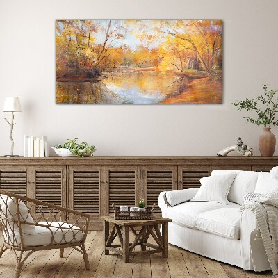 Tableau en verre Paysage d'automne au bord de la rivière