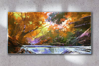 Tableau sur verre Paysage d'automne au bord de la rivière