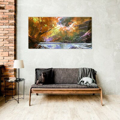Tableau sur verre Paysage d'automne au bord de la rivière