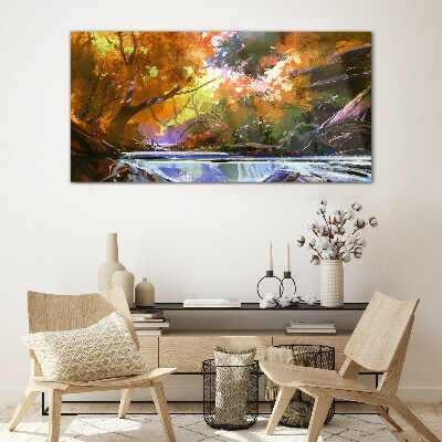 Tableau sur verre Paysage d'automne au bord de la rivière
